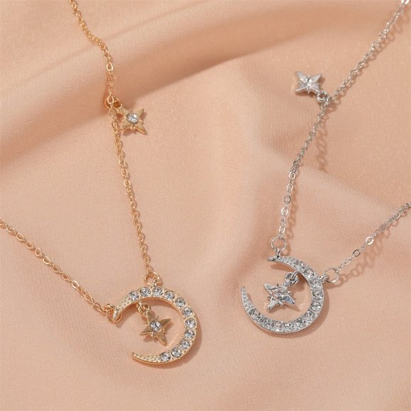 Moon and Stars Rhinestone Necklace - Picture 9 of 11